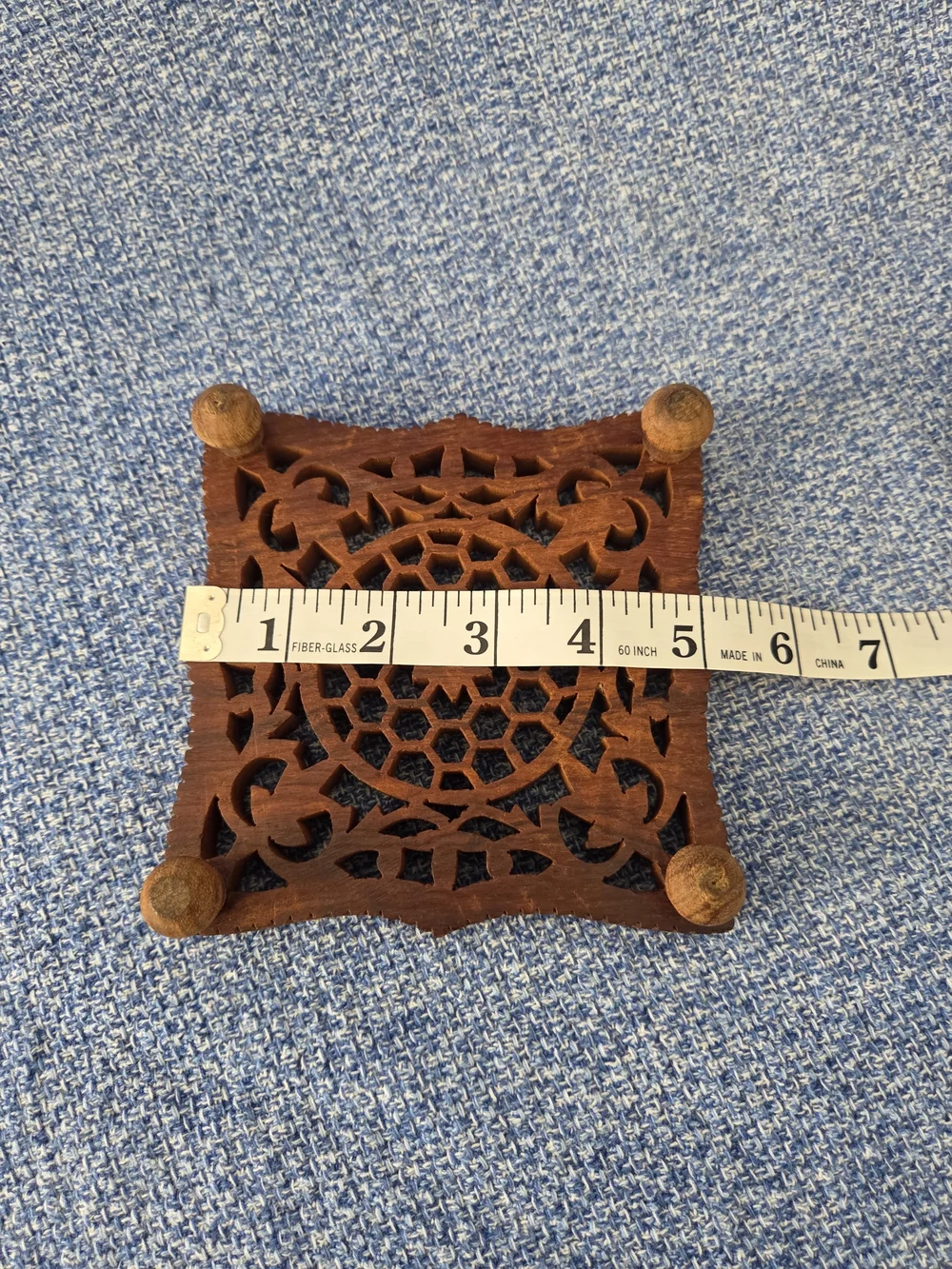 Vintage hand-carved Footed wooden trivet 5